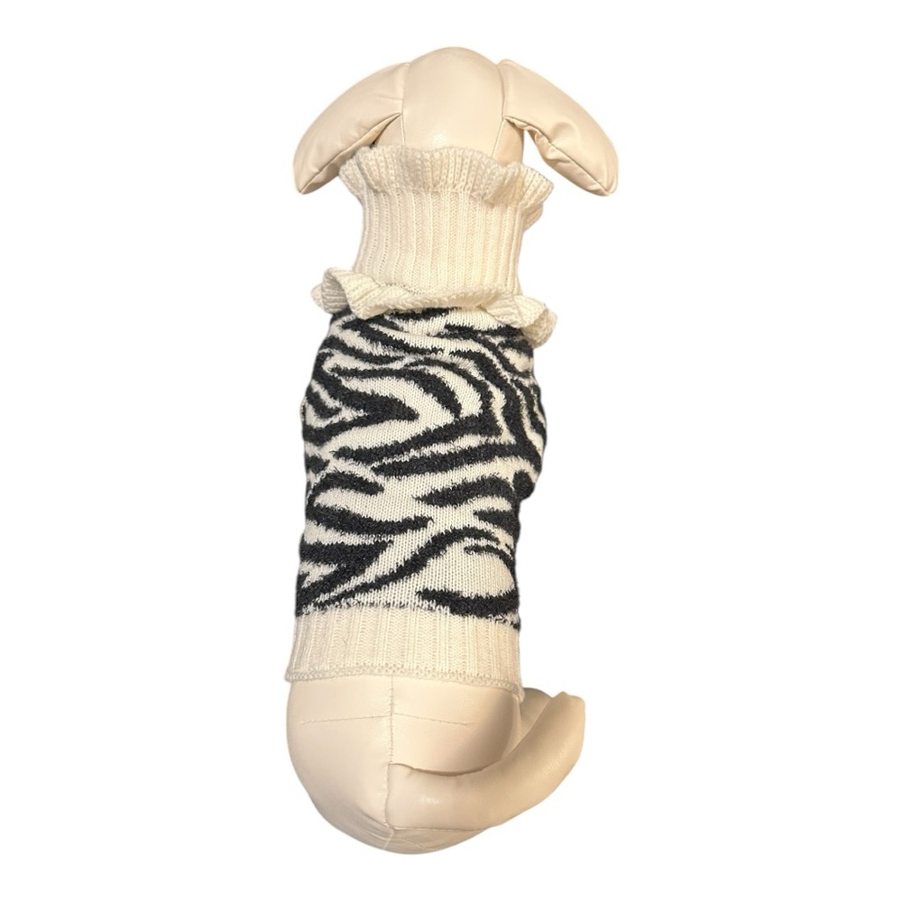 XS cream with black pattern turtle neck dog sweater